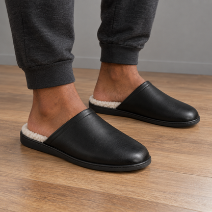 Rassivo Men's Faux Fur Lined Slippers Black Indoor