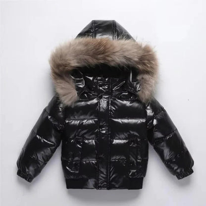 Parka Invernale Bambini con Imbottitura in Piuma, Cappuccio con Pelliccia Vera e Guscio Idrorepellente
