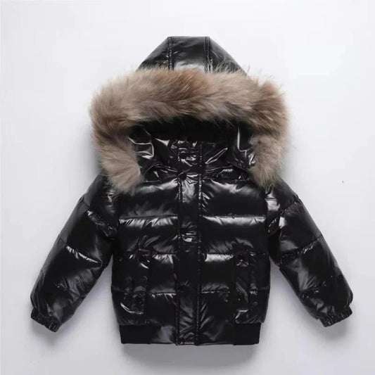 Parka Invernale Bambini con Imbottitura in Piuma, Cappuccio con Pelliccia Vera e Guscio Idrorepellente