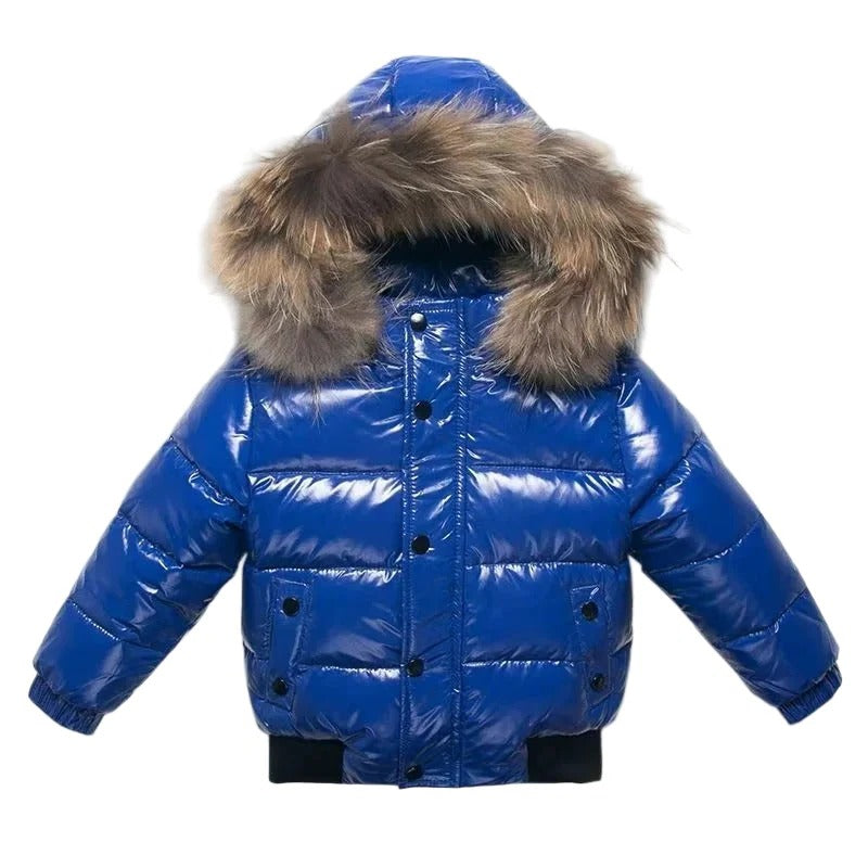 Parka Invernale Bambini con Imbottitura in Piuma, Cappuccio con Pelliccia Vera e Guscio Idrorepellente
