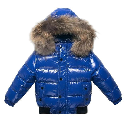 Parka Invernale Bambini con Imbottitura in Piuma, Cappuccio con Pelliccia Vera e Guscio Idrorepellente