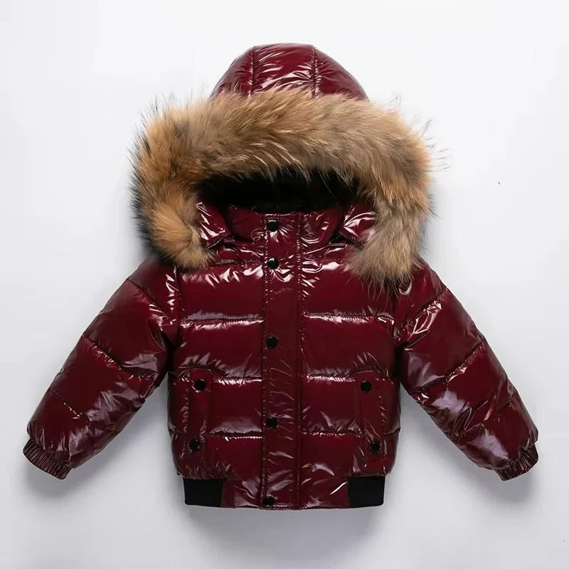 Parka Invernale Bambini con Imbottitura in Piuma, Cappuccio con Pelliccia Vera e Guscio Idrorepellente
