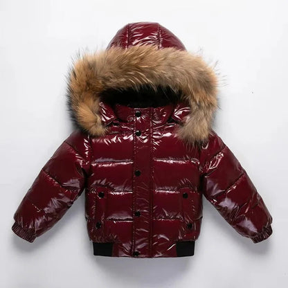 Parka Invernale Bambini con Imbottitura in Piuma, Cappuccio con Pelliccia Vera e Guscio Idrorepellente