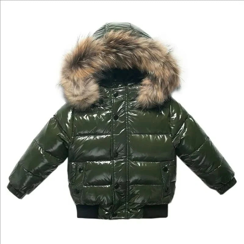 Parka Invernale Bambini con Imbottitura in Piuma, Cappuccio con Pelliccia Vera e Guscio Idrorepellente