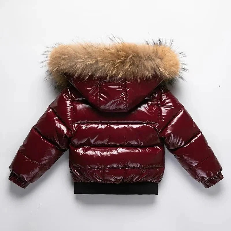 Parka Invernale Bambini con Imbottitura in Piuma, Cappuccio con Pelliccia Vera e Guscio Idrorepellente
