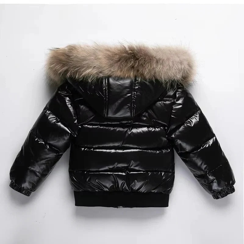 Parka Invernale Bambini con Imbottitura in Piuma, Cappuccio con Pelliccia Vera e Guscio Idrorepellente