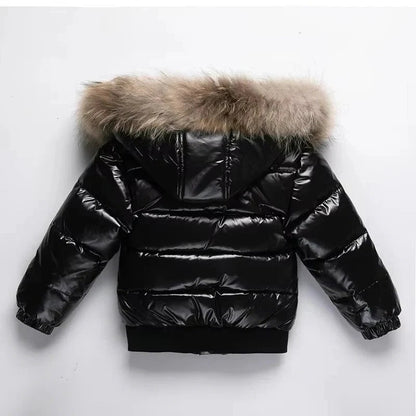 Parka Invernale Bambini con Imbottitura in Piuma, Cappuccio con Pelliccia Vera e Guscio Idrorepellente
