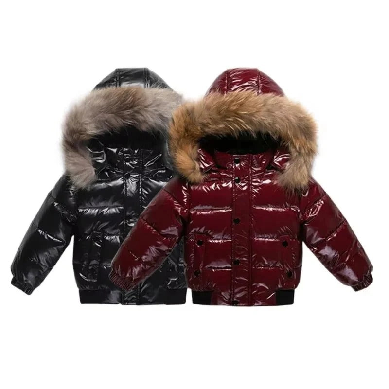 Parka Invernale Bambini con Imbottitura in Piuma, Cappuccio con Pelliccia Vera e Guscio Idrorepellente