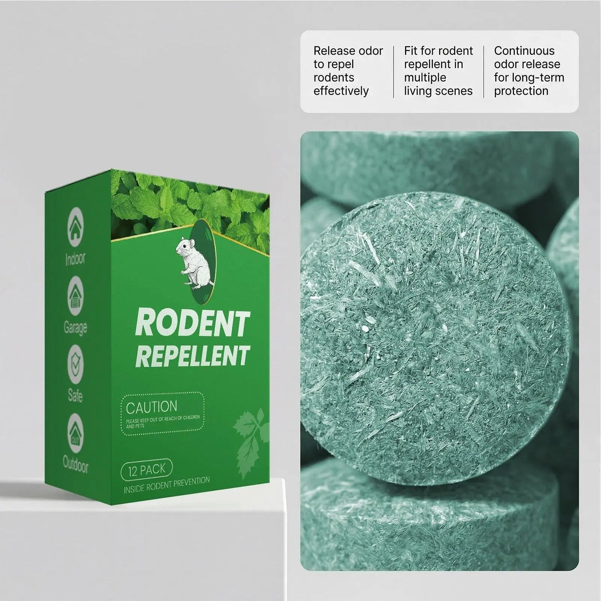 Pastiglie repellenti per roditori all'essenza naturale di menta – Confezione da 12