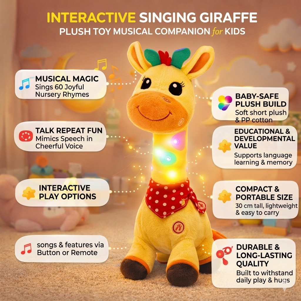 Peluche Interattivo Giraffa Cantante Musicale per Bambini