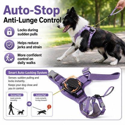 Pettorina retrattile 2 in 1 per cani con guinzaglio integrato e controllo auto-stop per cani di taglia piccola e media