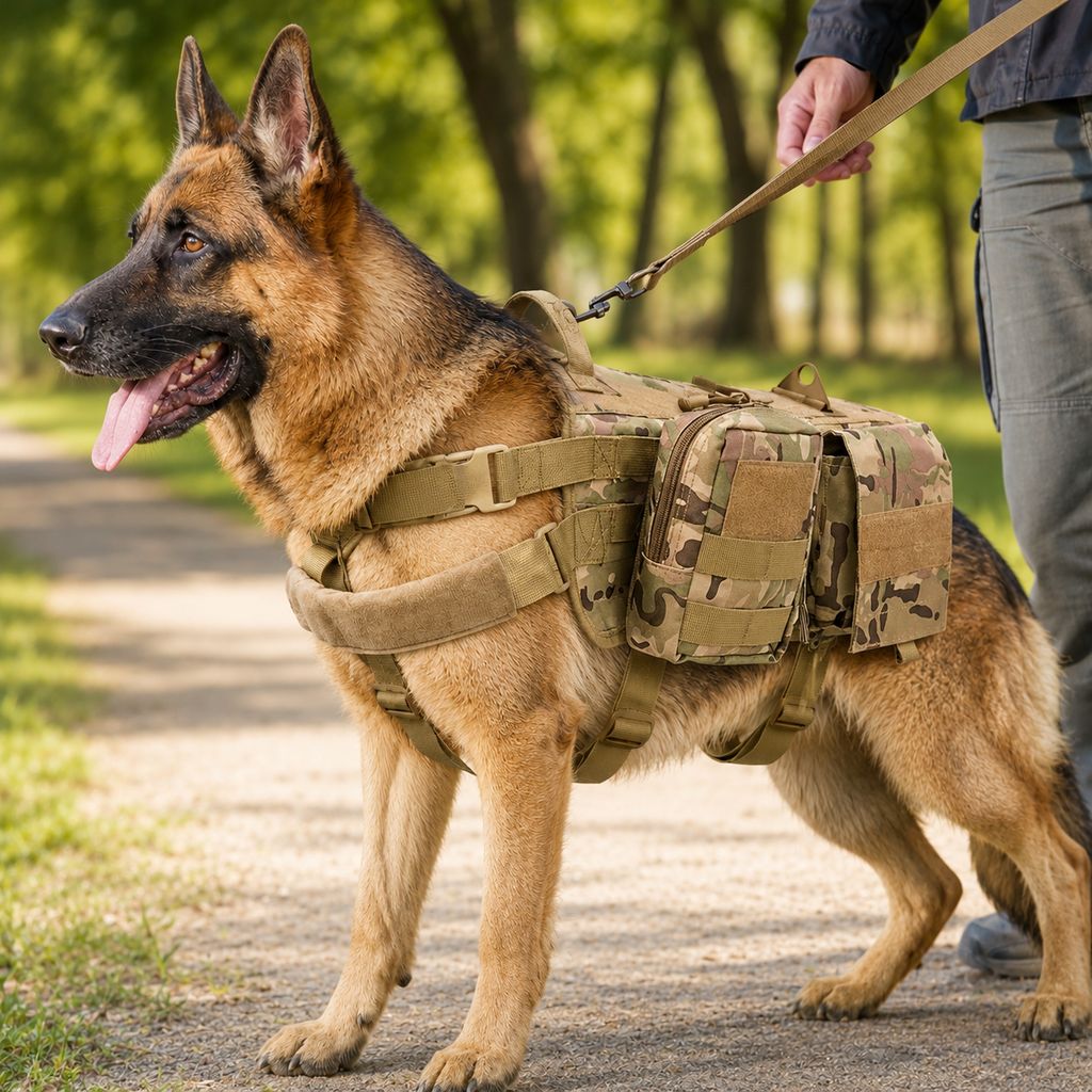 Pettorina tattica con zaino per cane per escursioni e passeggiate quotidiane – tasche rimovibili per attrezzatura e migl