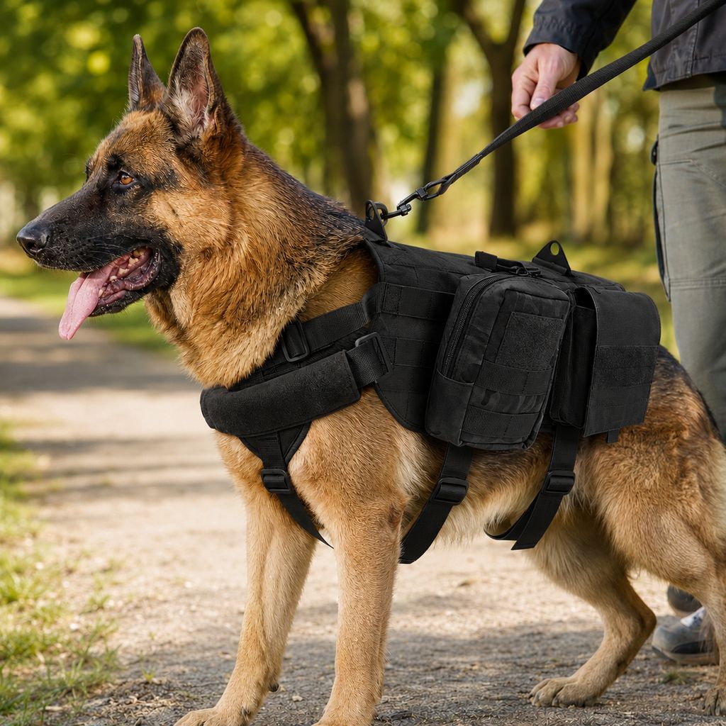 Pettorina tattica con zaino per cane per escursioni e passeggiate quotidiane – tasche rimovibili per attrezzatura e migl