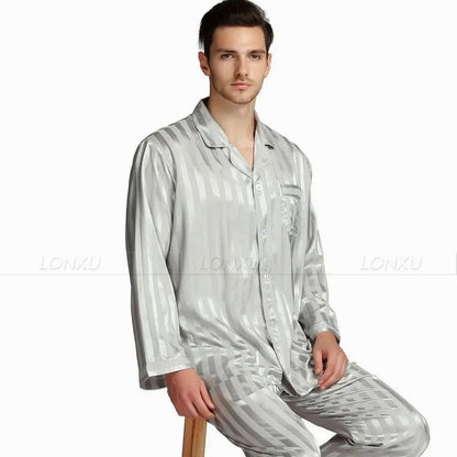 Pigiama da uomo in raso – set pigiama a righe effetto seta di lusso per uomo, elegante per dormire e rilassarsi, 7 color