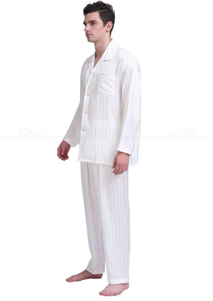 Pigiama da uomo in raso – set pigiama a righe effetto seta di lusso per uomo, elegante per dormire e rilassarsi, 7 color