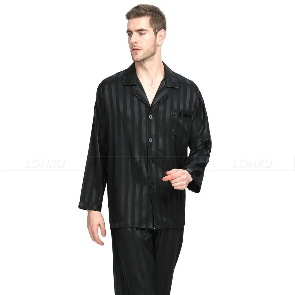 Pigiama da uomo in raso – set pigiama a righe effetto seta di lusso per uomo, elegante per dormire e rilassarsi, 7 color