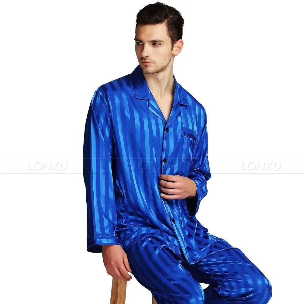 Pigiama da uomo in raso – set pigiama a righe effetto seta di lusso per uomo, elegante per dormire e rilassarsi, 7 color