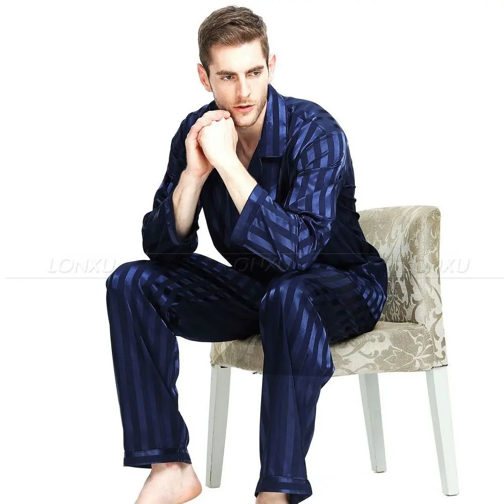 Pigiama da uomo in raso – set pigiama a righe effetto seta di lusso per uomo, elegante per dormire e rilassarsi, 7 color