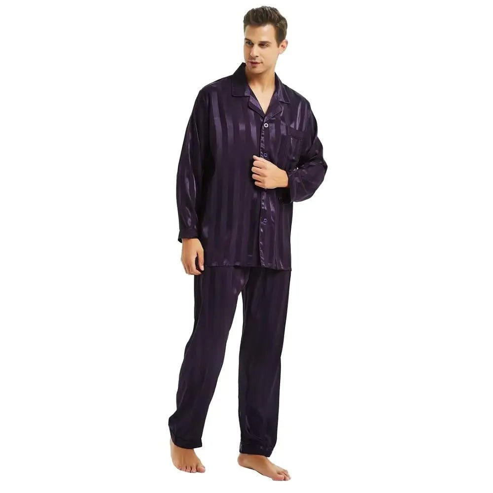 Pigiama da uomo in raso – set pigiama a righe effetto seta di lusso per uomo, elegante per dormire e rilassarsi, 7 color