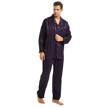 Pigiama da uomo in raso – set pigiama a righe effetto seta di lusso per uomo, elegante per dormire e rilassarsi, 7 color