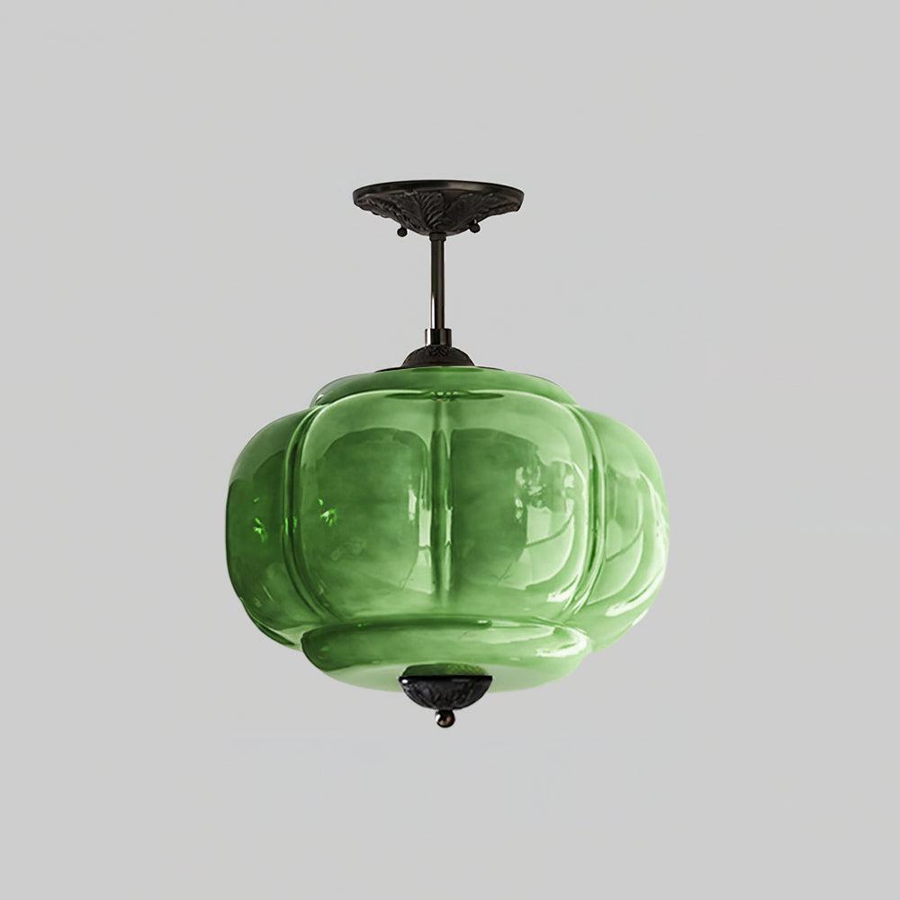 Plafoniera vintage in vetro con dettagli in ottone, elegante lampada a soffitto