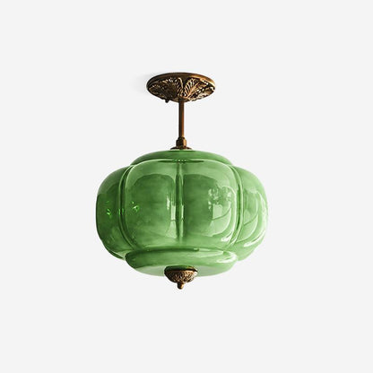 Plafoniera vintage in vetro con dettagli in ottone, elegante lampada a soffitto