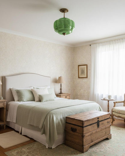 Plafoniera vintage in vetro con dettagli in ottone, elegante lampada a soffitto