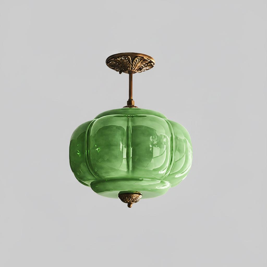 Plafoniera vintage in vetro con dettagli in ottone, elegante lampada a soffitto