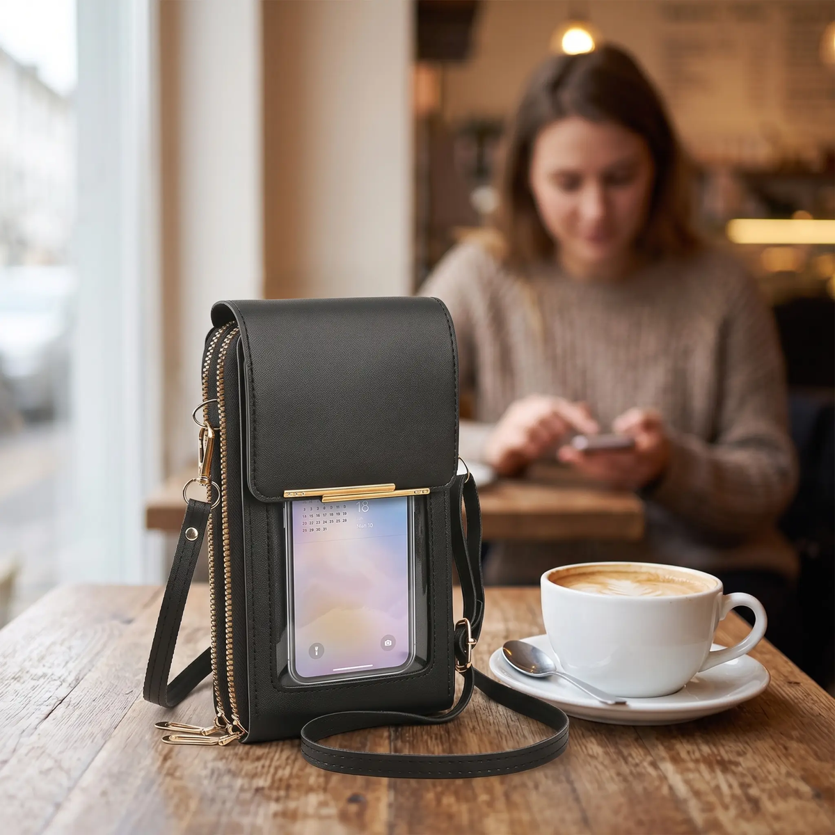 Portafoglio a tracolla per cellulare con protezione RFID Rassivo