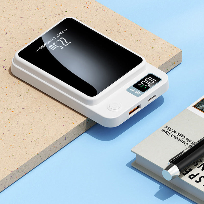 Power bank magnetico, ricarica wireless 15 W e ricarica rapida via cavo 22,5 W, display LED, 10000 o 20000 mAh, 4 colori