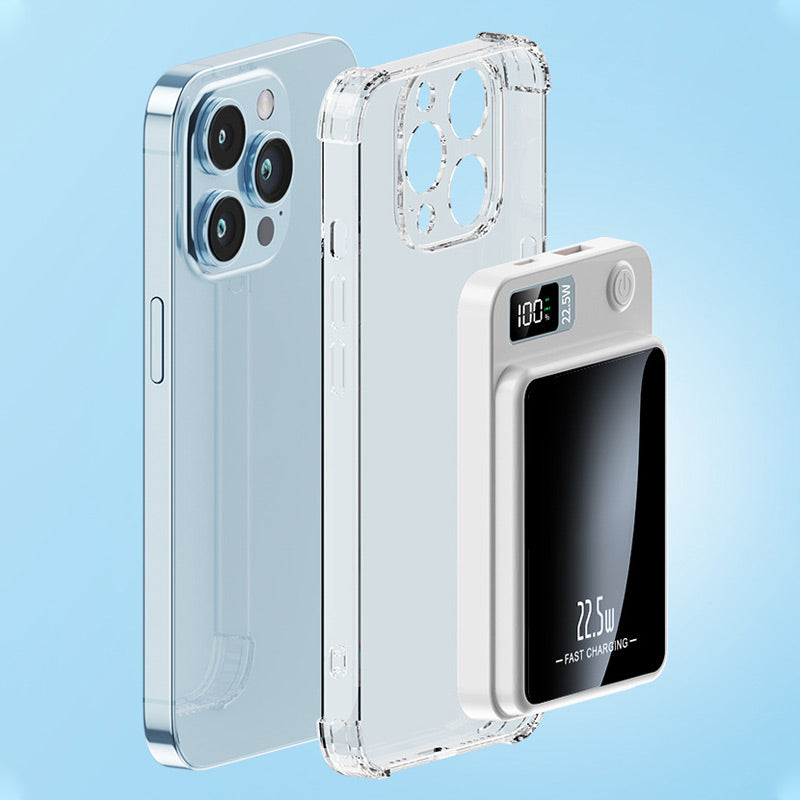 Power bank magnetico, ricarica wireless 15 W e ricarica rapida via cavo 22,5 W, display LED, 10000 o 20000 mAh, 4 colori