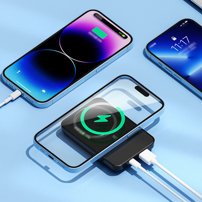 Power bank magnetico, ricarica wireless 15 W e ricarica rapida via cavo 22,5 W, display LED, 10000 o 20000 mAh, 4 colori