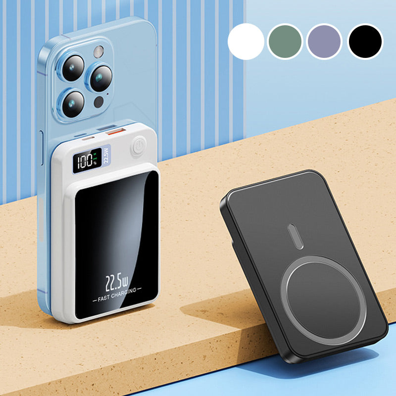 Power bank magnetico, ricarica wireless 15 W e ricarica rapida via cavo 22,5 W, display LED, 10000 o 20000 mAh, 4 colori