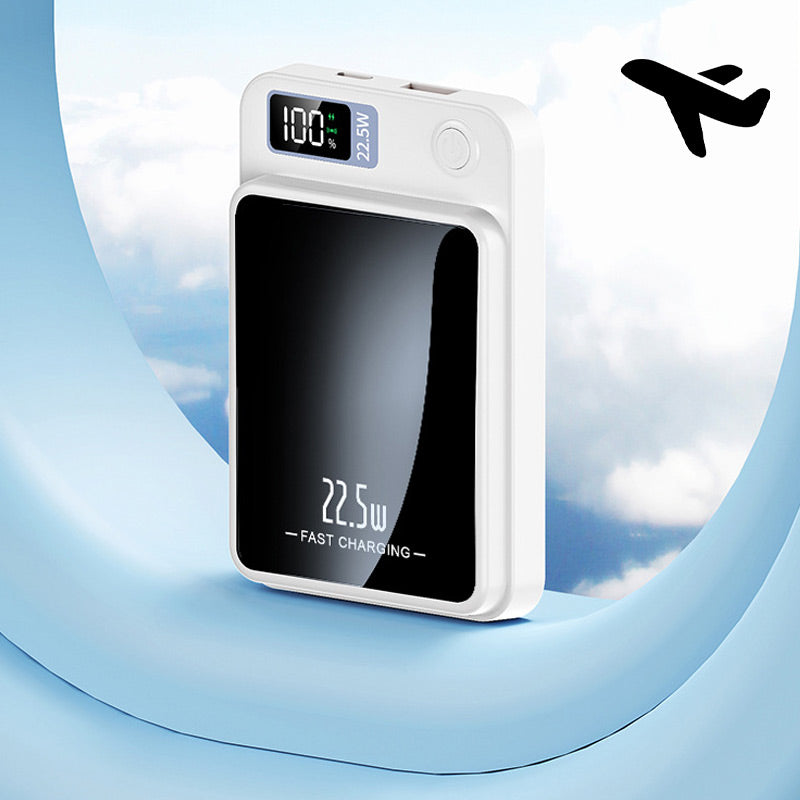 Power bank magnetico, ricarica wireless 15 W e ricarica rapida via cavo 22,5 W, display LED, 10000 o 20000 mAh, 4 colori
