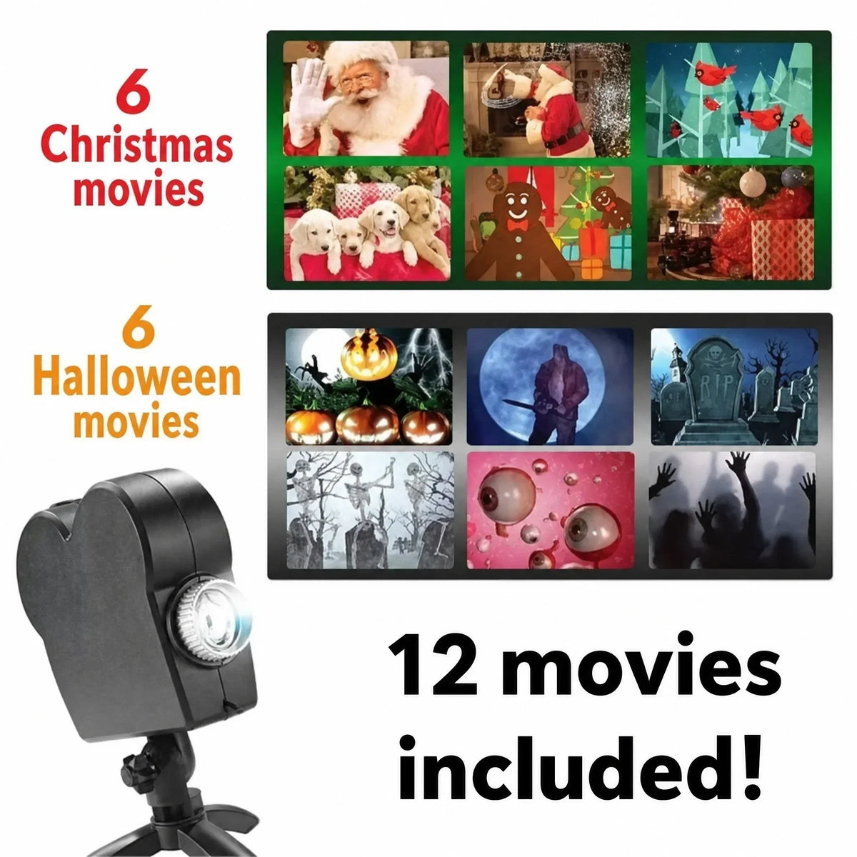 Proiettore Halloween | Finestre e interni | 12 film inclusi | Installazione facile