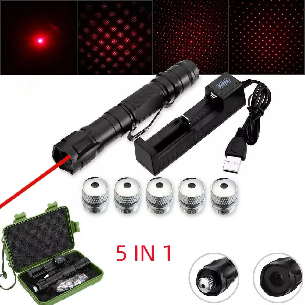 Puntatore laser rosso ricaricabile con set torcia multiuso