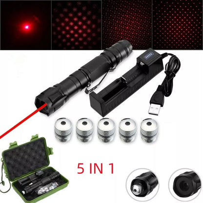 Puntatore laser rosso ricaricabile con set torcia multiuso