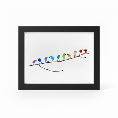 Quadro da parete con uccelli in vetro marino e legno spiaggiato stile costiero