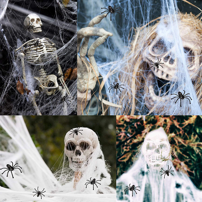 Ragnatela gigante per Halloween 700 × 550 cm con picchetti e gancio, ragno peloso nero 30 cm con occhi rossi, decorazion