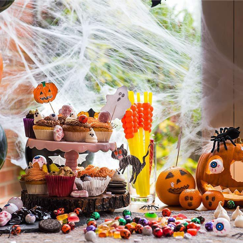 Ragnatela gigante per Halloween 700 × 550 cm con picchetti e gancio, ragno peloso nero 30 cm con occhi rossi, decorazion
