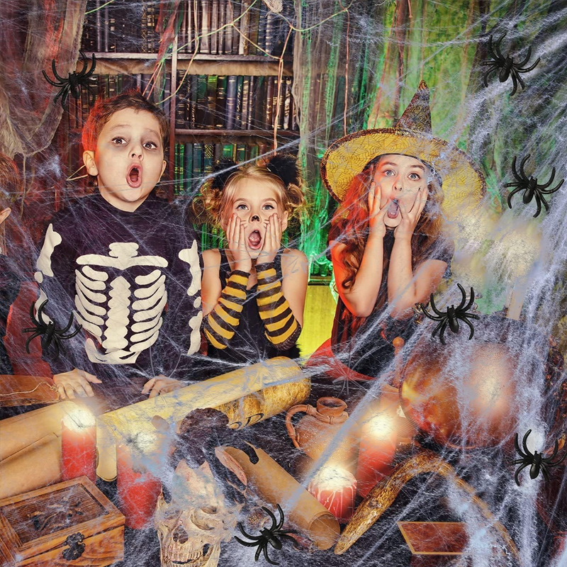Ragnatela gigante per Halloween 700 × 550 cm con picchetti e gancio, ragno peloso nero 30 cm con occhi rossi, decorazion