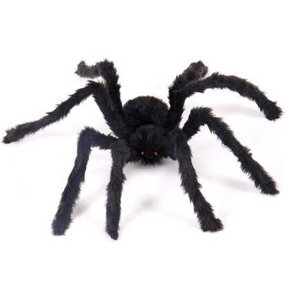 Ragno gigante di Halloween, ragno peloso nero con occhi rossi e zampe pieghevoli, decorazione Halloween per esterni e in