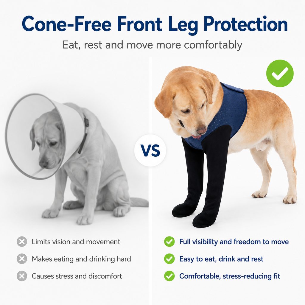 Rassivo PawGuard Protezione Doppia per Zampe Anteriori Cani - Tutore Anti-Leccamento Senza Collare per Post-Operatorio, 
