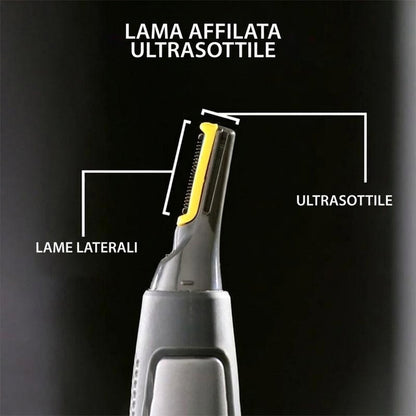 Regolabarba di precisione con lame a micro-oscillazione in acciaio al titanio
