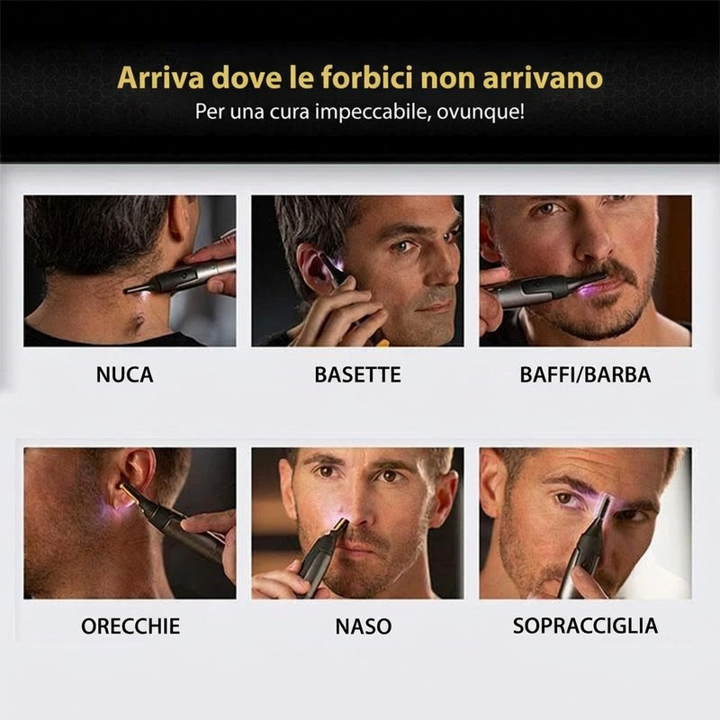 Regolabarba di precisione con lame a micro-oscillazione in acciaio al titanio