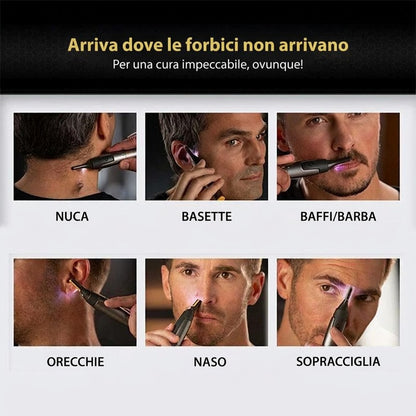 Regolabarba di precisione con lame a micro-oscillazione in acciaio al titanio