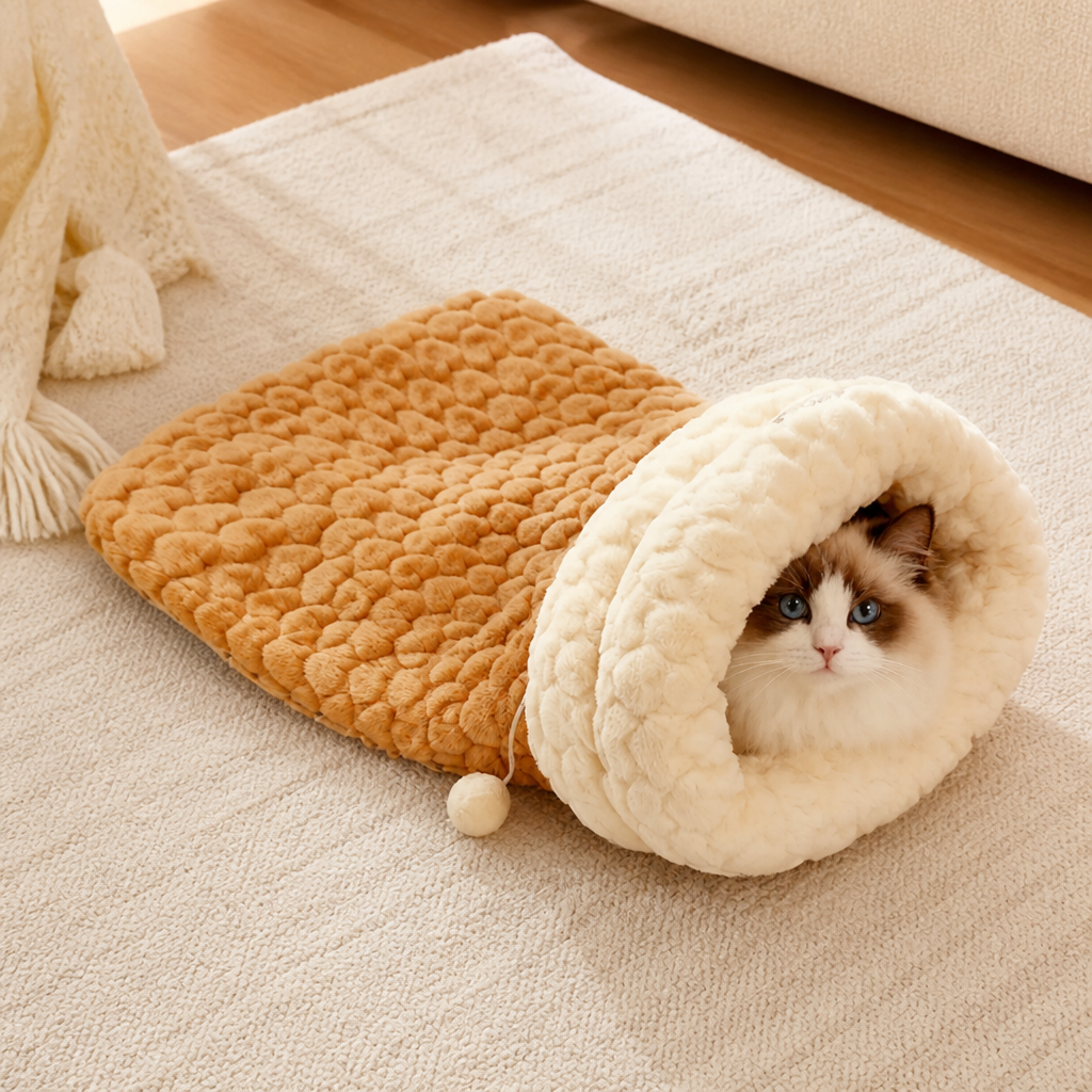 Sacco a pelo semi-chiuso in peluche antivento per animali domestici (per gatti e cani di piccola taglia)