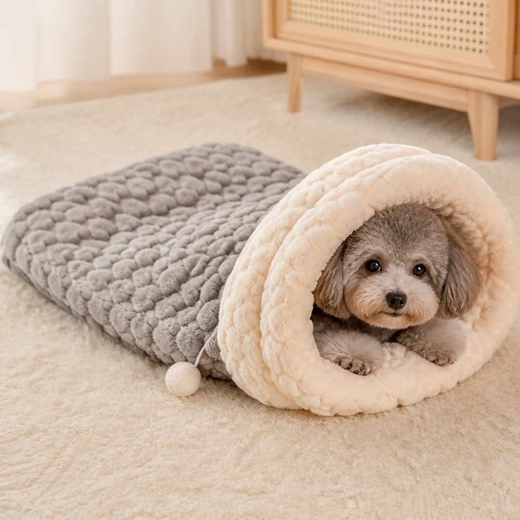 Sacco a pelo semi-chiuso in peluche antivento per animali domestici (per gatti e cani di piccola taglia)