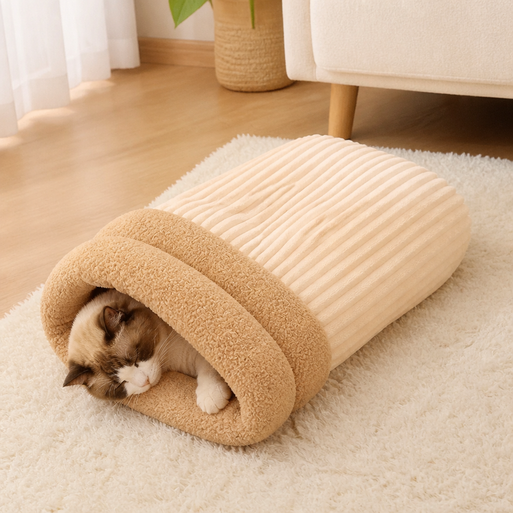 Sacco a pelo semi-chiuso in peluche antivento per animali domestici (per gatti e cani di piccola taglia)