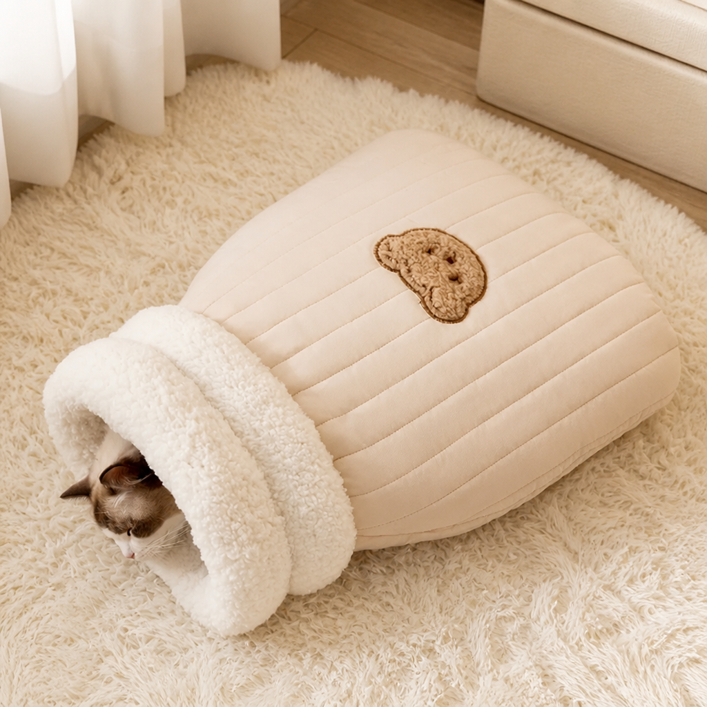 Sacco a pelo semi-chiuso in peluche antivento per animali domestici (per gatti e cani di piccola taglia)
